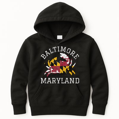 Baltimore Maryland Crab State Flag Home Travel Vintage Kids Hoodie
