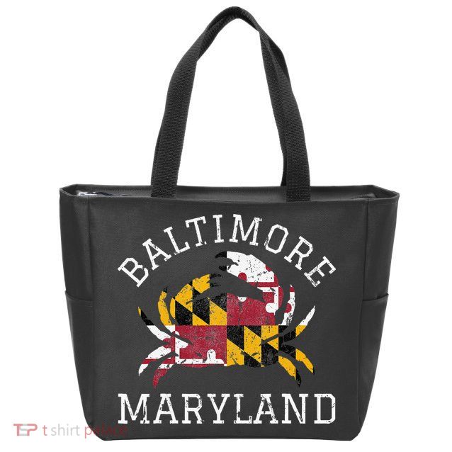 Baltimore Maryland Crab State Flag Home Travel Vintage Zip Tote Bag