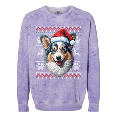 Blue Merle Corgi Santa Hat Christmas Funny Dog Mom Dad Cute Gift Colorblast Crewneck Sweatshirt