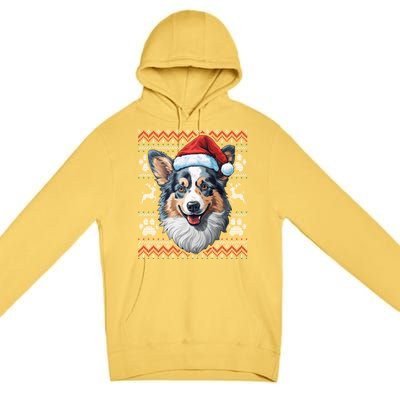 Blue Merle Corgi Santa Hat Christmas Funny Dog Mom Dad Cute Gift Premium Pullover Hoodie