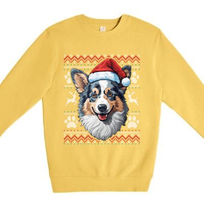 Blue Merle Corgi Santa Hat Christmas Funny Dog Mom Dad Cute Gift Premium Crewneck Sweatshirt