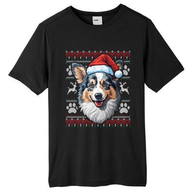 Blue Merle Corgi Santa Hat Christmas Funny Dog Mom Dad Cute Gift Tall Fusion ChromaSoft Performance T-Shirt