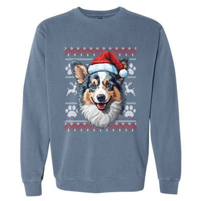 Blue Merle Corgi Santa Hat Christmas Funny Dog Mom Dad Cute Gift Garment-Dyed Sweatshirt