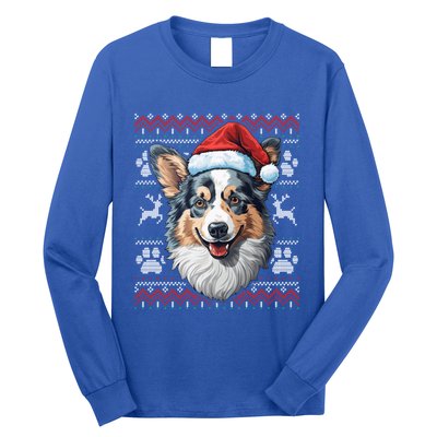 Blue Merle Corgi Santa Hat Christmas Funny Dog Mom Dad Cute Gift Long Sleeve Shirt