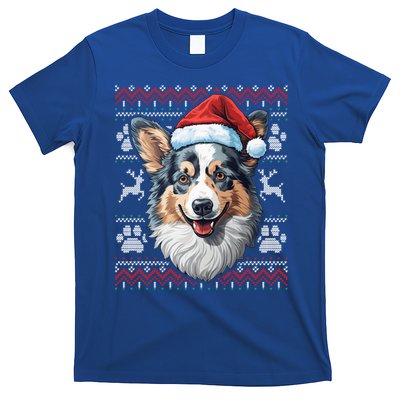 Blue Merle Corgi Santa Hat Christmas Funny Dog Mom Dad Cute Gift T-Shirt