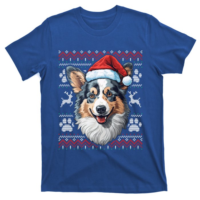 Blue Merle Corgi Santa Hat Christmas Funny Dog Mom Dad Cute Gift T-Shirt