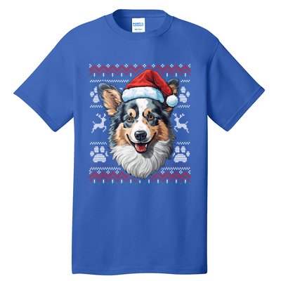 Blue Merle Corgi Santa Hat Christmas Funny Dog Mom Dad Cute Gift Tall T-Shirt