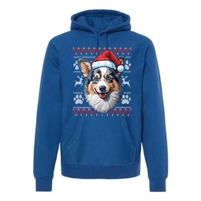 Blue Merle Corgi Santa Hat Christmas Funny Dog Mom Dad Cute Gift Premium Hoodie