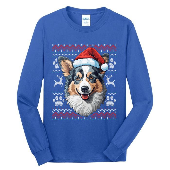 Blue Merle Corgi Santa Hat Christmas Funny Dog Mom Dad Cute Gift Tall Long Sleeve T-Shirt