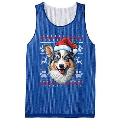 Blue Merle Corgi Santa Hat Christmas Funny Dog Mom Dad Cute Gift Mesh Reversible Basketball Jersey Tank