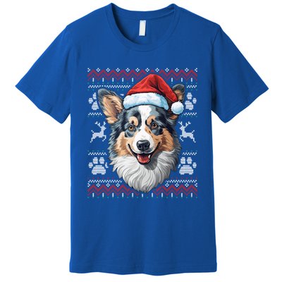 Blue Merle Corgi Santa Hat Christmas Funny Dog Mom Dad Cute Gift Premium T-Shirt