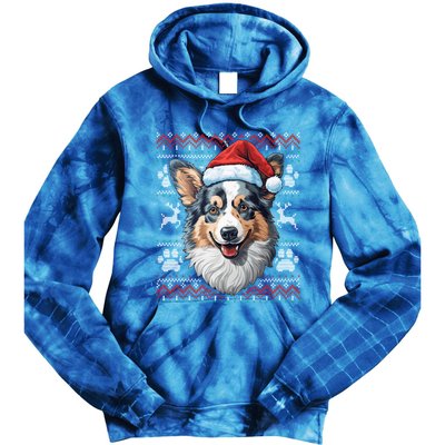 Blue Merle Corgi Santa Hat Christmas Funny Dog Mom Dad Cute Gift Tie Dye Hoodie