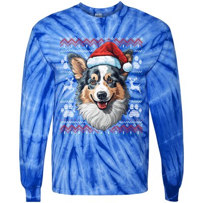 Blue Merle Corgi Santa Hat Christmas Funny Dog Mom Dad Cute Gift Tie-Dye Long Sleeve Shirt