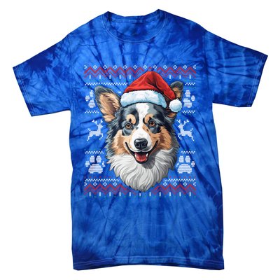 Blue Merle Corgi Santa Hat Christmas Funny Dog Mom Dad Cute Gift Tie-Dye T-Shirt