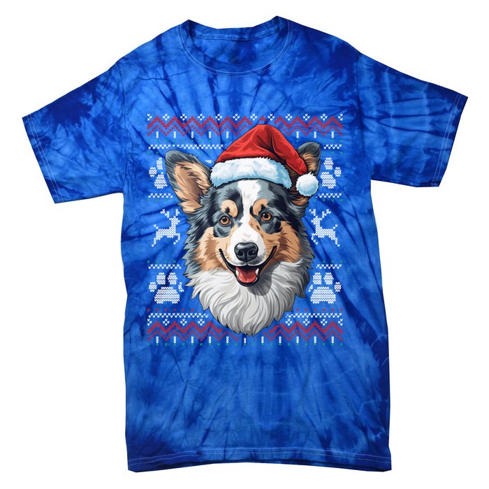 Blue Merle Corgi Santa Hat Christmas Funny Dog Mom Dad Cute Gift Tie-Dye T-Shirt