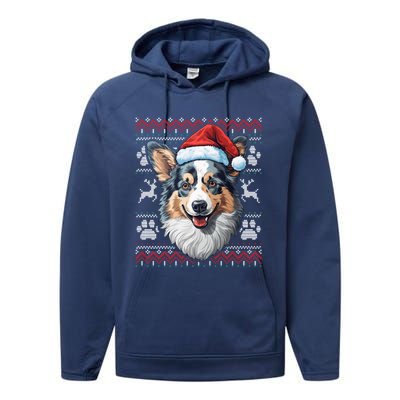 Blue Merle Corgi Santa Hat Christmas Funny Dog Mom Dad Cute Gift Performance Fleece Hoodie