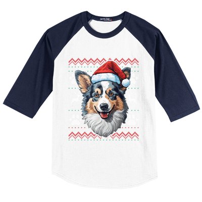 Blue Merle Corgi Santa Hat Christmas Funny Dog Mom Dad Cute Gift Baseball Sleeve Shirt