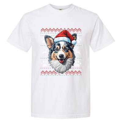 Blue Merle Corgi Santa Hat Christmas Funny Dog Mom Dad Cute Gift Garment-Dyed Heavyweight T-Shirt