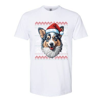 Blue Merle Corgi Santa Hat Christmas Funny Dog Mom Dad Cute Gift Softstyle CVC T-Shirt