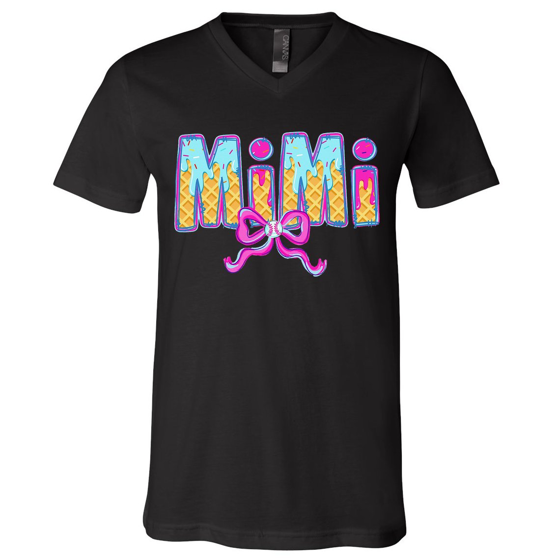 Baseball Mimi Coquette Bow Ice Cream Baseball Drip For V-Neck T-Shirt