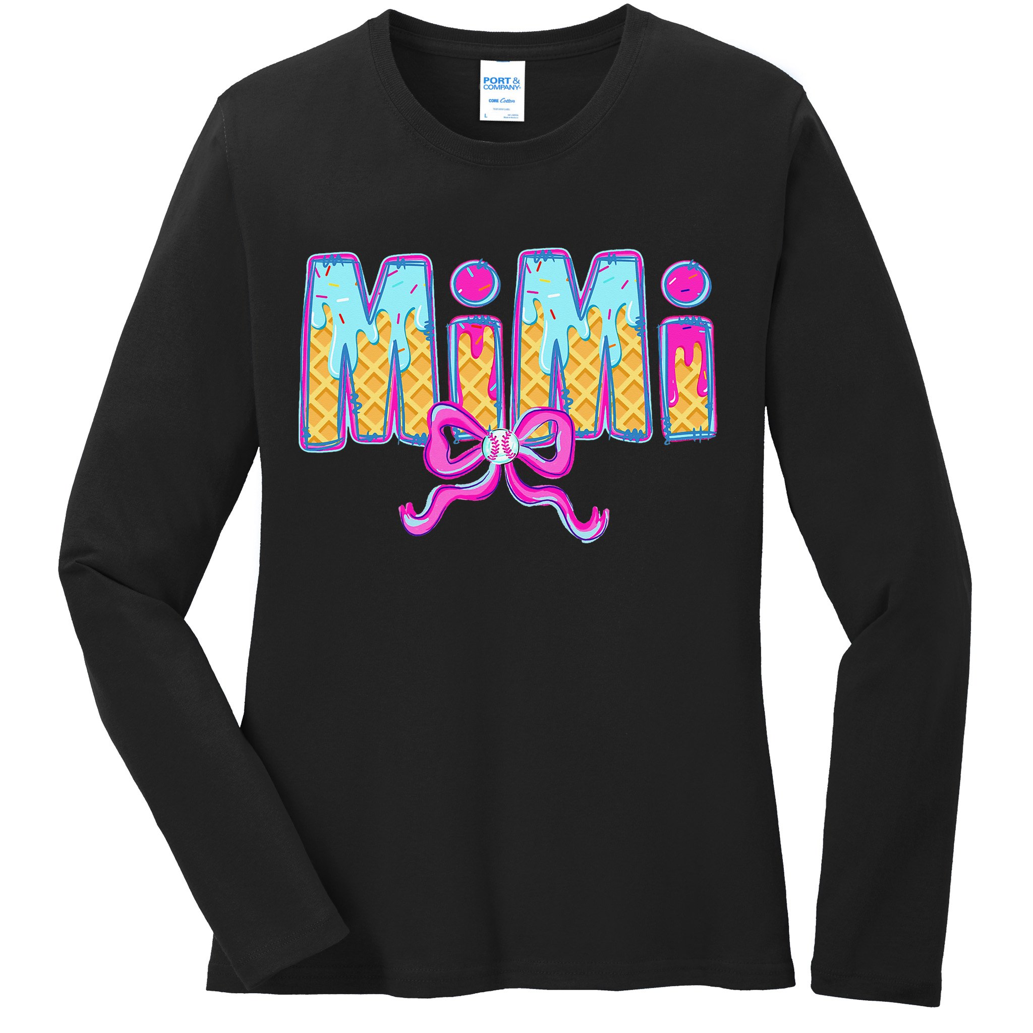 Baseball Mimi Coquette Bow Ice Cream Baseball Drip For Ladies Long Sleeve Shirt