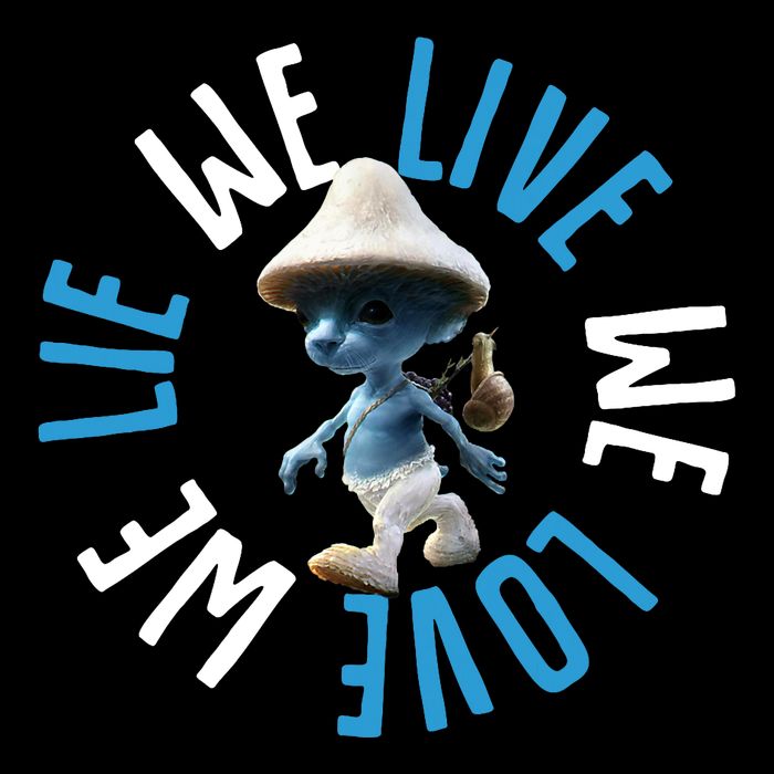 Blue Mushroom Cat Meme We Live We Love We Lie Cooling Performance Crew T-Shirt