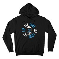 Blue Mushroom Cat Meme We Live We Love We Lie Hoodie