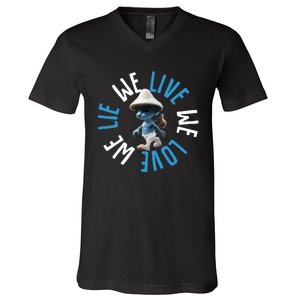 Blue Mushroom Cat Meme We Live We Love We Lie V-Neck T-Shirt