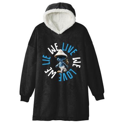 Blue Mushroom Cat Meme We Live We Love We Lie Hooded Wearable Blanket