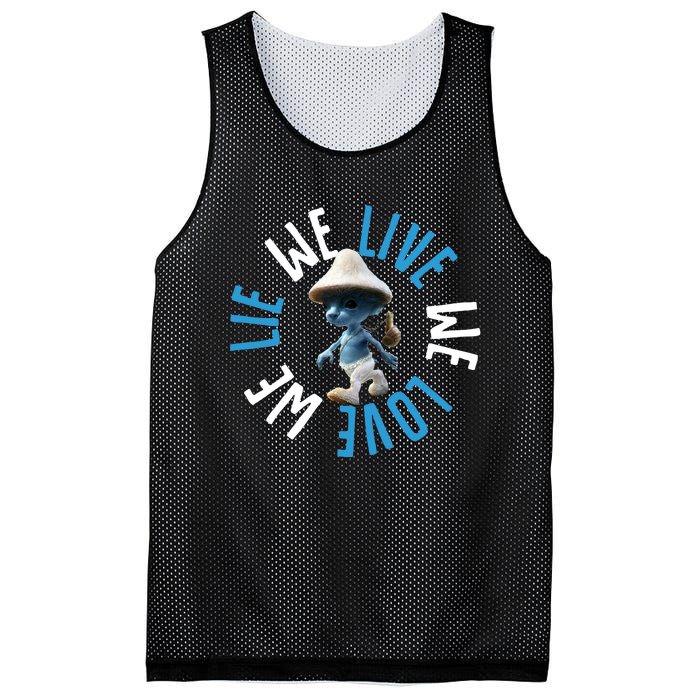 Blue Mushroom Cat Meme We Live We Love We Lie Mesh Reversible Basketball Jersey Tank