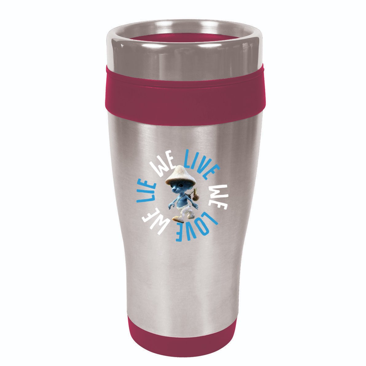 Blue Mushroom Cat Meme We Live We Love We Lie 16oz Travel Tumbler