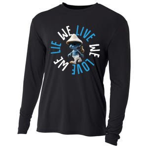 Blue Mushroom Cat Meme We Live We Love We Lie Cooling Performance Long Sleeve Crew