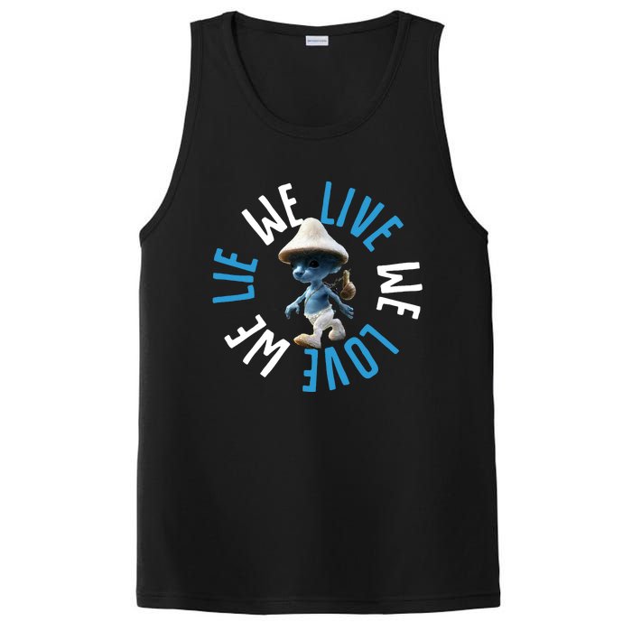 Blue Mushroom Cat Meme We Live We Love We Lie PosiCharge Competitor Tank