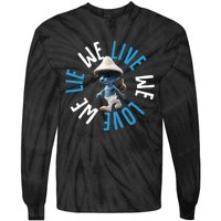 Blue Mushroom Cat Meme We Live We Love We Lie Tie-Dye Long Sleeve Shirt