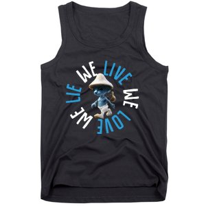 Blue Mushroom Cat Meme We Live We Love We Lie Tank Top