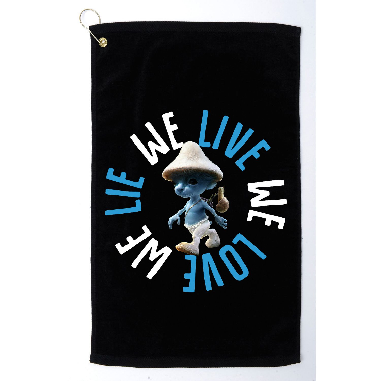 Blue Mushroom Cat Meme We Live We Love We Lie Golf Towel