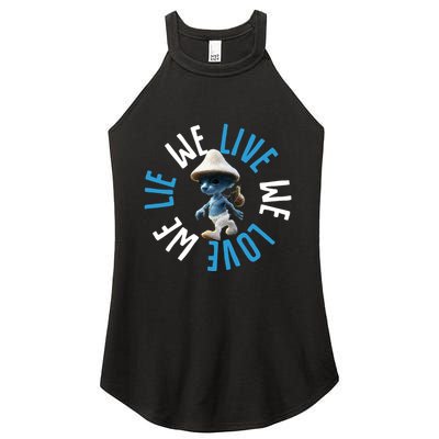 Blue Mushroom Cat Meme We Live We Love We Lie Women's Perfect Tri Rocker Tank