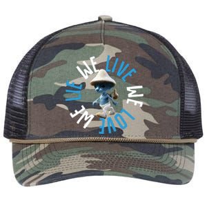 Blue Mushroom Cat Meme We Live We Love We Lie Retro Rope Trucker Hat Cap