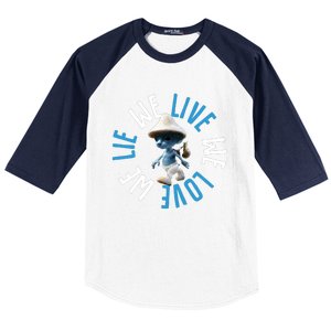 Blue Mushroom Cat Meme We Live We Love We Lie Baseball Sleeve Shirt