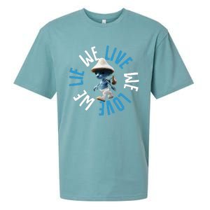 Blue Mushroom Cat Meme We Live We Love We Lie Sueded Cloud Jersey T-Shirt