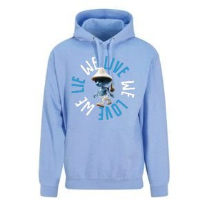 Blue Mushroom Cat Meme We Live We Love We Lie Unisex Surf Hoodie