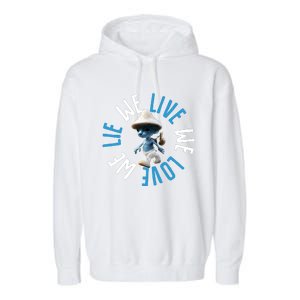 Blue Mushroom Cat Meme We Live We Love We Lie Garment-Dyed Fleece Hoodie