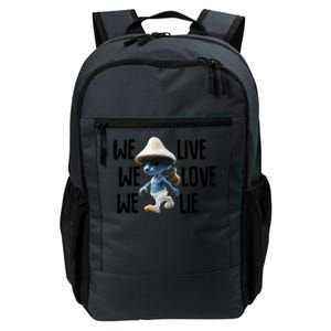 Blue Mushroom Cat Meme We Live We Love We Lie Funny Meme Design Daily Commute Backpack