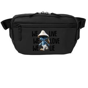 Blue Mushroom Cat Meme We Live We Love We Lie Funny Meme Design Crossbody Pack