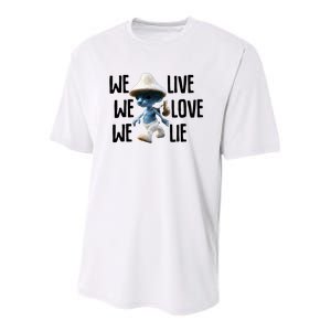 Blue Mushroom Cat Meme We Live We Love We Lie Funny Meme Design Youth Performance Sprint T-Shirt