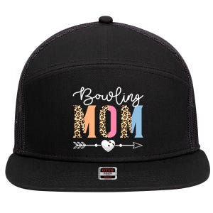 Bowling Mom Cute Bowling Game Mother's Day Leopard Gift 7 Panel Mesh Trucker Snapback Hat