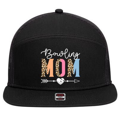 Bowling Mom Cute Bowling Game Mother's Day Leopard Gift 7 Panel Mesh Trucker Snapback Hat