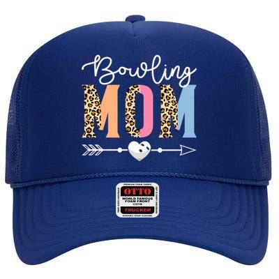 Bowling Mom Cute Bowling Game Mother's Day Leopard Gift High Crown Mesh Back Trucker Hat