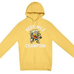 Beer Mile Champion Funny Race Running Beer Drinking Premium Pullover Hoodie