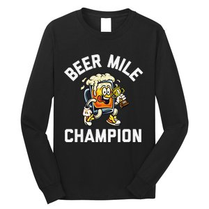 Beer Mile Champion Funny Race Running Beer Drinking Long Sleeve Shirt